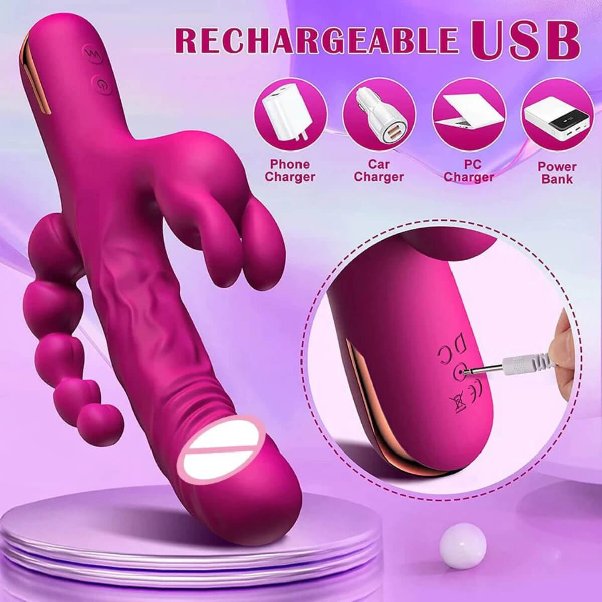 Vibrador Luxo Rabbit 3 em 1 + 10 Modos de Vibrações Ref.7471